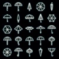 paraguas, iconos, conjunto, vector, neón vector