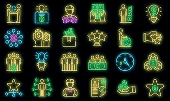 Crowdfunding icons set vector neon