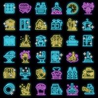 Cleaning services icons set vector neon