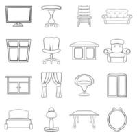 Furniture icons set vector outline