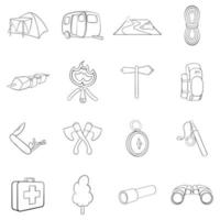 esquema de conjunto de iconos de camping vector