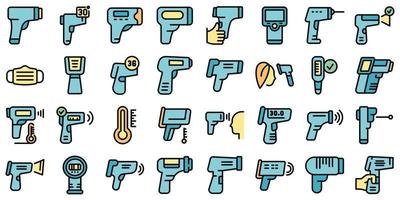 Laser thermometer icons set line color vector