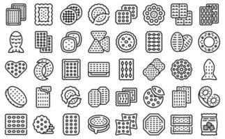 Crackers icons set outline vector. Round cookie vector