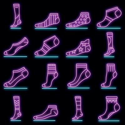 Sock icon set vector neon