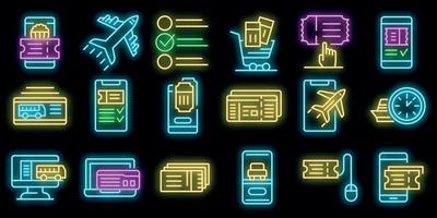 Online tickets booking icons set vector neon