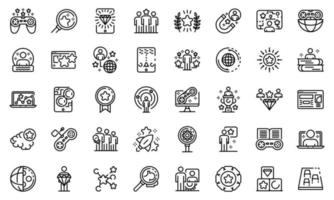 Gamification icons set, outline style vector