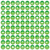 100 iconos de equipaje en círculo verde vector