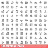 100 medical icons set, outline style vector