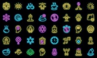 Spiritual Practices Icons Set Vector Neon