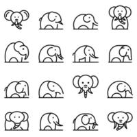 Elephant icons set, outline style vector