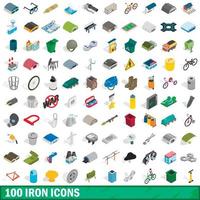 100 iron icons set, isometric 3d style