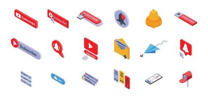 Subscribe icons set, isometric style vector