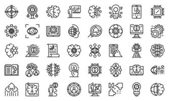 Machine learning icons set, outline style vector