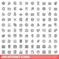 100 internet icons set, outline style vector