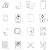 Broken phones fix icon set outline vector