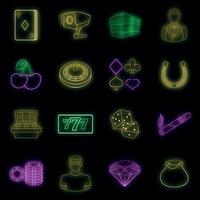 Casino icons set vector neon