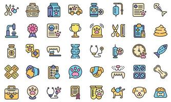 Veterinary clinic icons set line color vector