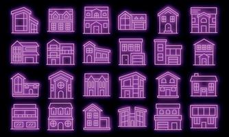 Cottage icons set vector neon