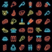 Meat icons set vector neon