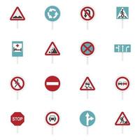 Different road signs set flat icons vector