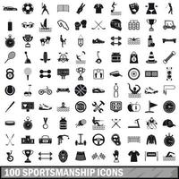 100 sportsmanship icons set, simple style vector