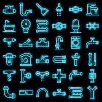 Plumbing icons set vector neon