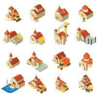 Repair of church icons set, isometric style vector