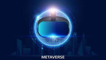 Abstract Metaverse VR glasses Virtual reality headset Concept blue of Future digital technology metaverse connected to the virtual space on a modern background. vector