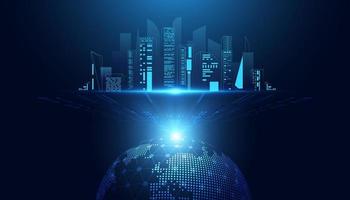 abstract smart city building modern blue and world on a modern background futuristic digital