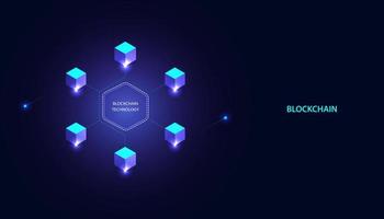 Abstract blockchain technology cryptocurrency and fintech square cube crypto operations Connect block, data transmission, new technology system, Vector illustration.