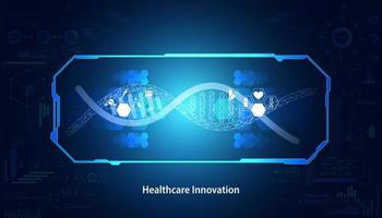 Abstract, healthcare, innovation, medical research, concept, dna, medical icon gene editing technology interface laboratory on blue background. Vector illustration.
