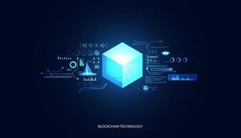 Abstract blockchain technology cryptocurrency and fintech square cube crypto operations Connect block, data transmission, new technology system, Vector illustration.