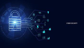 tecnología abstracta seguridad cibernética privacidad información concepto de red iconos de protección de candado red digital enlace a internet en fondo de futuro azul de alta tecnología vector