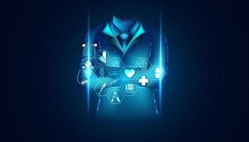 Abstract Doctor digital and hologram interface concept Medical data analysis In visual form Modern future,Medicine that uses artificial intelligence in processing And treatment of future. vector