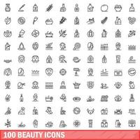 100 beauty icons set, outline style vector