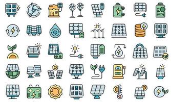 Solar panels icons set line color vector