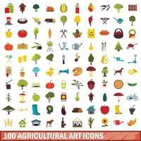 100 iconos de arte agrícola, estilo plano vector