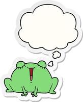 cute cartoon frog and thought bubble as a printed sticker vector