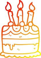 warm gradient line drawing cartoon birthday cake vector