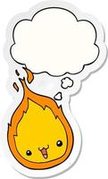 cute cartoon flame and thought bubble as a printed sticker vector