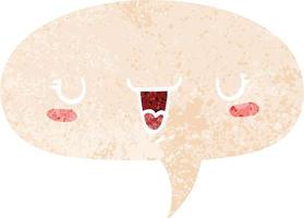 cute happy face cartoon and speech bubble in retro textured style vector