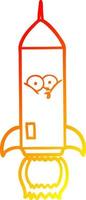 warm gradient line drawing cartoon rocket vector