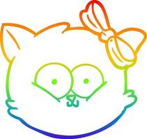 rainbow gradient line drawing cute cartoon kitten face vector