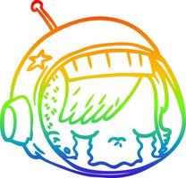 rainbow gradient line drawing cartoon astronaut face crying vector