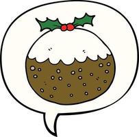 cartoon christmas pudding and speech bubble vector