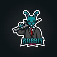 Rabbit mascot logo design vector with modern illustration concept style for badge, emblem and t-shirt printing. Illustration of a rabbit carrying a gun for sports team