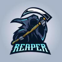 Reaper mascot logo design vector with modern illustration concept style for badge, emblem and t-shirt printing. Grim reaper illustration for e-sport