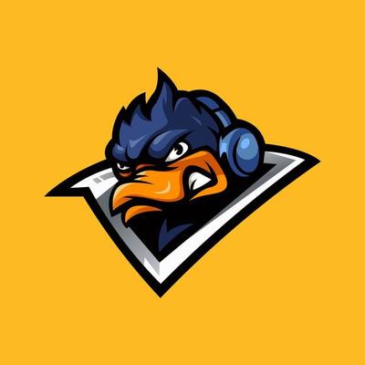 Duck gaming mascot logo design vector with modern illustration concept style for badge, emblem and t-shirt printing. Angry Duck wearing headset for e sport