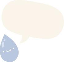 cartoon raindrop and speech bubble in retro style vector