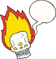 spooky cartoon flaming skull and speech bubble vector